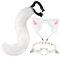 SM SunniMix Langes Fell Katzenohren Haarreifen Katze Plüsch Schwanz und Leder Halsband Set Halloween Party Kitty Cosplay Kostüm Kits - Weiß