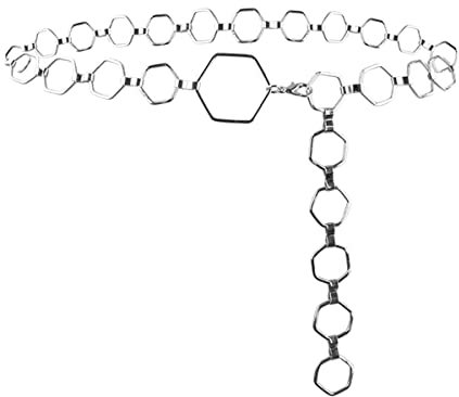discoball Metallkette Taillengürtel, verstellbar, mehrschichtig, Körperglieder, Kettengürtel für Damen und Mädchen, modischer Bling Taillengürtel für Kleid, Hose, Mantel, Hexagon und Silber, 110 cm