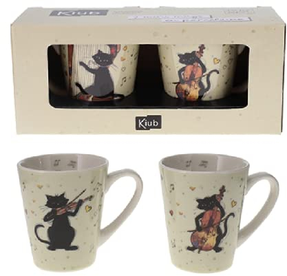 Set de 2 tasses - motif chats musiciens - porcelaine fine et hauteur 7,5CM - boite assortie