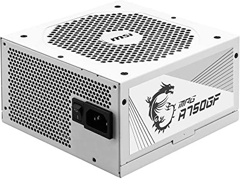 MSI MPG A750GF WHITE Power Supply Unit, UK Plug - 750W, 80 Plus Gold Certified, Fully Modular ATX PSU, 3 x 6+2 Pin GPU Support, Japanese 105°C Capicitors, Flat White Cables - 10 Year Warranty