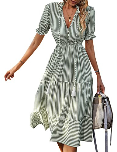 Vestido De Manga Corta De Moda para Mujer Vestido De Rayas De Verano Vestido De Temperamento