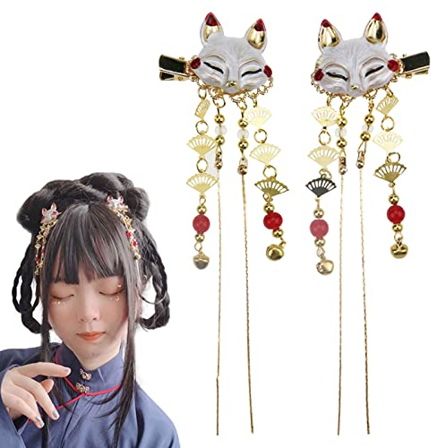 2 Pack Hanfu Hair Clips Retro Tassel HairPin Sector Chopsticks Bridal Hair Stick Accessories for Women Girls
