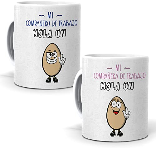 mundohuevo 2 Tazas. Mi compañero de Trabajo Mola un Huevo y mi compañera de Trabajo Mola un Huevo - 350 ml.