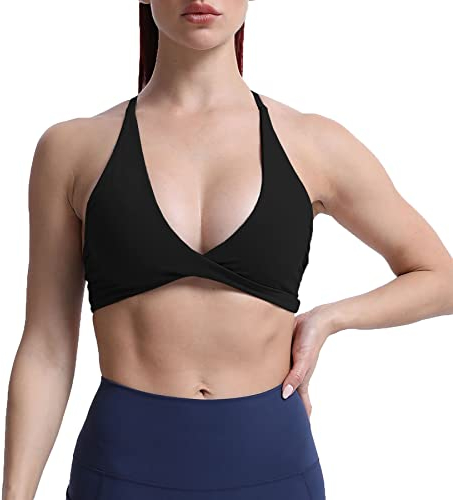 Aoxjox Damen Workout Sport BHS Fitness Rückenfrei Gepolstert Sienna Low Impact BH Yoga Crop Tank Top, Schwarz, small