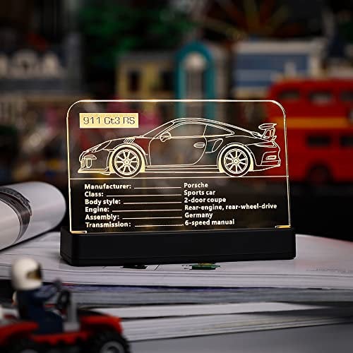 Kyglaring Glowing Clear Acrylic Name Plate with Power Base Designed for Lego Technic Porsche 911 GT3 RS Building Set Sign Display