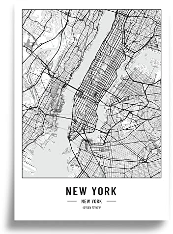 Cool Factory 2 x Stadtplan Poster A3 Schwarz Weiß | 250 Gramm Papier | Bilder für Wohn- und Schlafzimmer | Sehr viele Stadtmotive | Ideale Geschenkidee | Ohne Rahmen | Poster New york und Los angeles