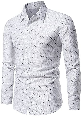 Chemise Homme Pois Imprimé Printemps Été Chemise Traditionnelle Hommes Revers Slim Fit Affaires Manche Longue Chemise Homme Mode Travail Urbain Tops Homme