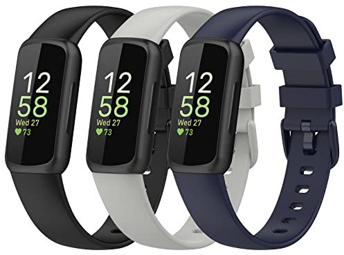 Gheper Bänder Kompatibel mit Fitbit Inspire 3 Smart Watch Band Ersatz Armband Silikon Zubehör für Frauen Männer S/L Größe, 3 Pack