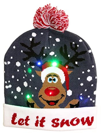 Bexdug Gestrickte Mütze mit Weihnachtslicht,Wintermütze mit LED-Leuchten - Frauen Männer Blinkender Geschenk für Neujahr, Weihnachten