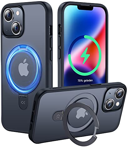 CASEKOO 2025 Neu Magic Stand für iPhone 14/13 Hülle für MagSafe [Militärschutz] [Unsichtbarer Ständer] Stoßfeste Kratzfeste Schutzhülle Dünne Griffige Handyhülle Matte Case - Edel Schwarz