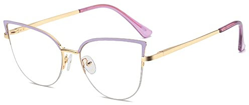 kachawoo Anti-blaues Licht   Gläser   Für Frauen Männer Halb randlose Cat Eye Brillen Metallrahmen Prescription Brillen (gold purple frame)