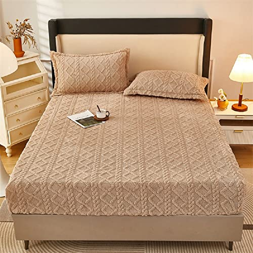 Lanqinglv Fleece Plüsch Spannbettlaken 180x200cm Khaki Kuschelige Flauschig Cashmere-Touch Winter Warm Bettlaken Spannbetttuch für Boxspringbett Topper Matratze bis 25-30 cm