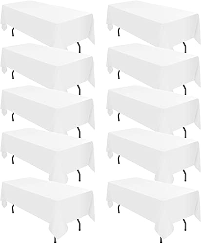 Tischdecken für rechteckige Tische mit Einer Größe von 2,4 m (60 x 126 Zoll), Polyester-Tischdecke, Flecken- und knitterfrei, waschbar, für Hochzeit, Party, Bankett, Empfang, Restaurant, Weiß, 10