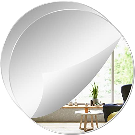 YXYAOLEE Lot de 2 Miroirs Ronds en Acrylique Non Verre Plaque de Miroir Rond Auto-Adhésif Miroir Rond Stickers Muraux pour la Maison Salon Chambre Décor (24 * 24cm)
