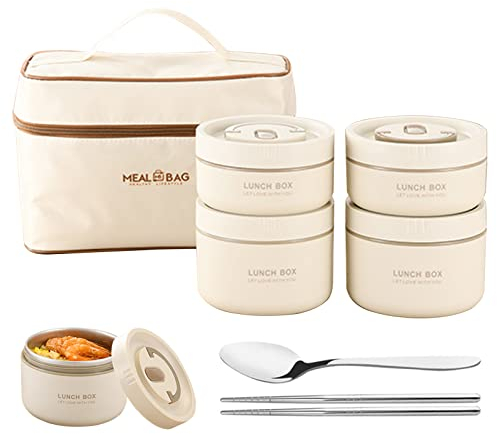 kyaoayo Tragbares isoliertes Lunch-Behälter,Edelstahl-Lunchbox mikrowellengeeignet mit Lunch-Tasche,stapelbarer auslaufsicherer Thermo-Lunchbox,für Kinder und Erwachsene (4 Schicht)