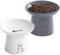 TAMAYKIM 6.5 Inch Extra Wide Raised Ceramic Cat Bowls, Food & Water Bowls for Elder Big Cats and Small Dogs, Elevated Sturdy Base Pet Feeder Dish, Stress Free, Protect Cat's Spine, White & Grey