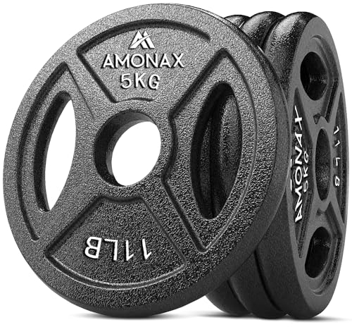 Amonax Hantelscheiben Set, 2,5kg, 5kg, 10kg Hantel Set für 50mm Olympia Gewichte Hantel Bar, Metall Hantelscheiben für Gewichtheben und Hip Thrust, hantelscheiben gusseisen für das Home Gym