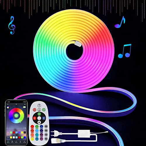 YOODI RGB Neon LED Strip 15M, 230V LED Flexible Lichtleisten mit Fernbedienung,Bluetooth App-Steuerung DIY Lichtband Wasserdichte IP65 Neonlichter für Indoor Outdoor, Inklusive Netzteil