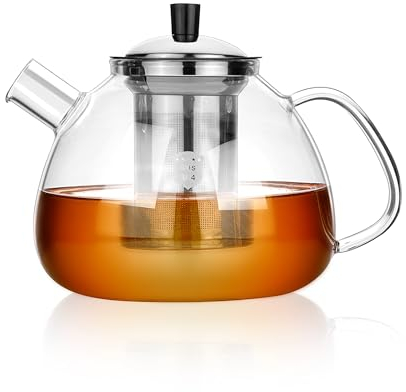 YKUKIZEE 1500 ML Glass Teapots with Infuser, Large Glass Loose Leaf Tea Pot 50 OZ, Clear Tea Pot with Removable Strainer for Fruit Flowering Tea