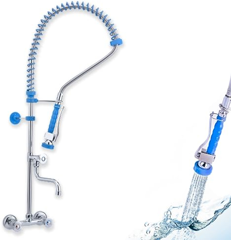 GOLDMAN SERVICE Grifo Pomo Industrial Hostelería de Pared Extensible para Fregadero Lavabo de Cocina con Spray Ducha