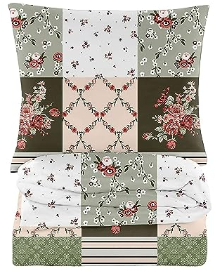 Cotton Market Bettwäsche 135x200 cm - Bettwäsche Baumwoll-Mikrofaser - Bettwäsche-Sets 2 Teilig - Bettbezug 135x200 cm und 1 Kissenbezug 70x80 cm - Weiss und Grun, Rosen