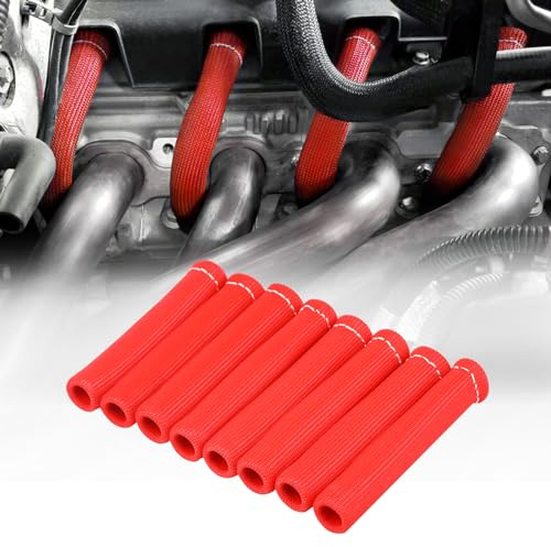 SHINEHOME Zündkerzen-Kofferraumschutz, 2500° Zündkerzen-Heizhülse, Drahtabdeckungen, 15,2 cm, für Ls1/LS2, SBC, BBC, 350, 454, Zündkerzenstecker, Rot, 8 Stück