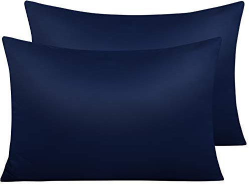 NTBAY 2 Pack Zippered Satin Pillow Cases for Hair and Skin, Luxury King Hidden Zipper Pillowcases Set of 2, 50x90 cm, Navy