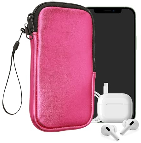 kwmobile Handytasche für Smartphones XL - 6,7/6,8 - Neopren Handy Hülle Metallic Pink - Handy Tasche 17,2 x 8,4 cm Innenmaße