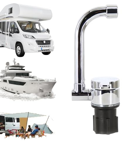Veeteah Wohnmobil-Wasserhahn, 180° nach oben und unten drehbar, spritzwassergeschützt, für Bootshäuser, Wohnwagen, Wohnmobile, Silber