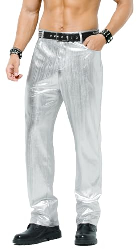 Casey Kevin Metallic Hose Herren Glänzende Silber Hose Pailletten Goldene Hose 80er Party Disco Glitzer Metallic-Hosen Nightclub Bühne Kostüme