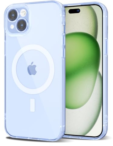 Svanove for iPhone 15 Case Clear Compatible with Magsafe, Transparent Magnetic Magnet Mag Case, Cute Slim Thin Silicone Grip & Shockproof Camera Cover Drop Protection Bumper, Light Blue