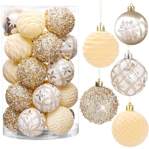 Yulado Weihnachtskugeln, 25 tlg Kunststoff Christbaumkugeln,Weihnachtsdeko,6cm Weihnachtsbaum Dekoration Set, Weihnachtsbaumschmuck,Weihnachtsbaumkugeln für Weihnachten und Party Dekoration.Champagner