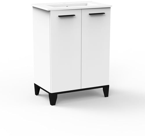FACKELMANN TE-A Badmöbelset 2-teilig 60 cm breit mit Füßen, Weiß, Keramik – Elegantes und funktionales Design für Dein Badezimmer