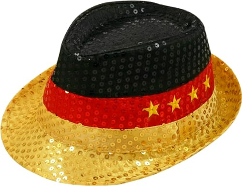 Fan-Set Deutschland – Best of Fanartikel Germany - Deutschland Flagge Fahne, Autofahnen, Sonnenhut, Hawaii Kette, Blinky, Gesichtstattoo Deutschlandset (Deutschland Stern Hut)