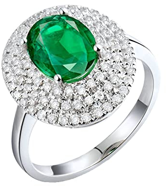 Beydodo Hochzeit Ringe Weißgold 585, Eheringe Damen Halo mit 2ct Oval Smaragd Verlobungsringe Fraun Ringe Personalisiert Nickelfrei Gr.52 (16.6)