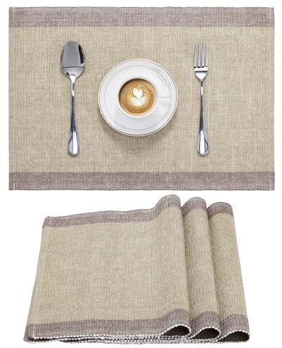 JEMIDI 4er Set Tischset gerippt - 4 Tischsets aus Baumwolle - 4X Boho Platzdeckchen Platzset aus Stoff - Tisch Sets Platzsets Placemats - Grün/Cremefarben