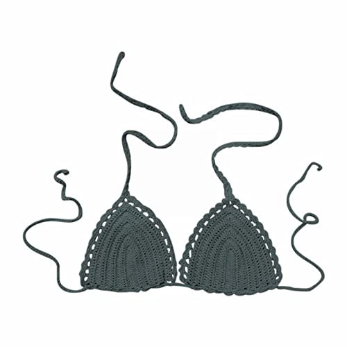Generico Coppe Reggiseno Costume da Bagno Estivo da Donna in Tinta Unita a Mano all'Uncinetto Reggiseno per Ridurre Seno (Light Blue, M)