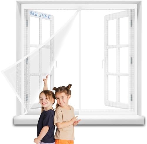 Finestra con Schermo Magnetico, 145x110cm Zanzariera per Porta con calamita, Tenda a Rete Schermo a Rete Magnetica con Apertura Centrale per Porta Scorrevole Tenda Bianco