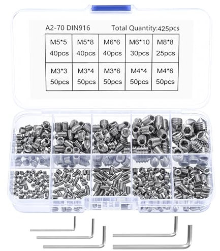 HAOCHEN 425 Uds M3 M4 M5 M6 M8 Juego de Tornillos de Cabeza Hexagonal Allen Juego de Tornillos de Cabeza Avellanada Hexagonal de Acero Inoxidable