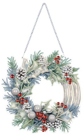 CXINLky DIY Diamond Art Peinture Pendentif Couronne de Noël avec chaîne, Peinture diamant Images de fenêtre, Noël Diamond Painting Kits tentures murales pour fenêtre mur jardin décor-01