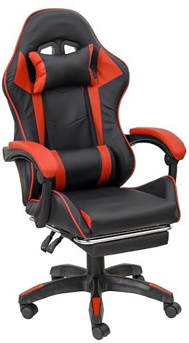 Baroni Home Sedia Gaming con Schienale Ergonomico Inclinabile e Altezza Regolabile, Sedia Ufficio con Supporto Lombare, Poggiatesta Imbottito e Poggiapiedi Estraibile, Rosso, 58x66x114-124 cm