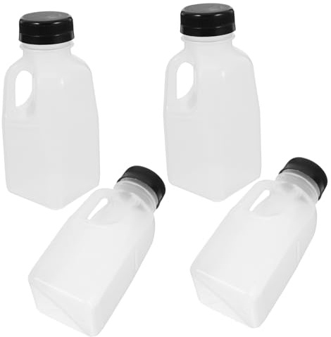 SHOWERORO 4 Stück Leere Saftflaschen Aus Kunststoff Mit Dichtem Deckel Große Öffnung Wiederverwendbare Trinkflaschen Für Milch Getränke Und Säfte Unterwegs
