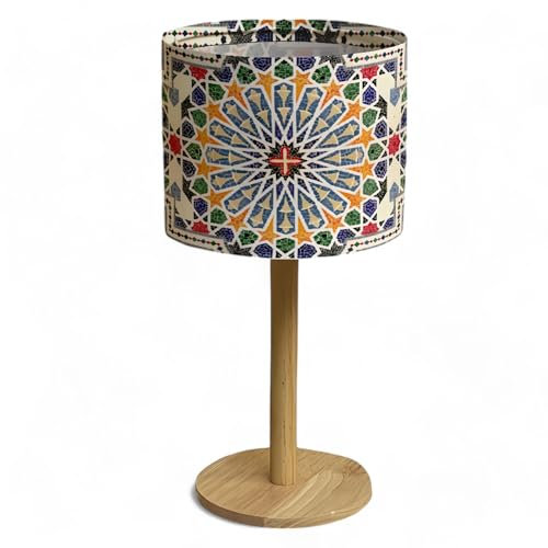 Lampe de chevet chambre lampe de table salon veilleuse d'ambiance abats-jour design multicolore lumiere E14 Led lampe chevet originale pieds modernes en bois lampes de salon (Italica Print, 1 pièce)