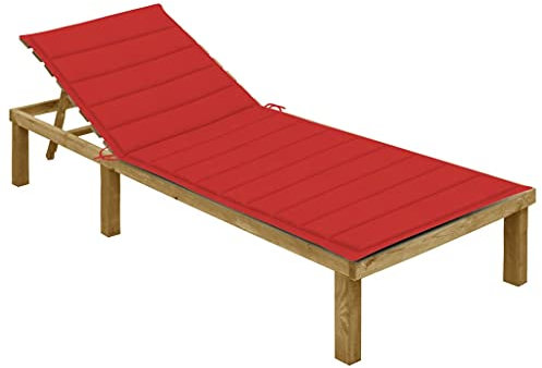 Annlera Sonnenliege Relaxliege aus Holz mit Rot Auflage Liegestuhl Wetterfest Gartenmöbel Klappbare Liegenauflage für Garten Terrasse oder Balkon Ergonomischen Designs 200x70x77 cm