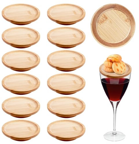 Sporgo 12 Stück Wineglas Charcuterie Topper: Holz Weinglas Topper Set, Weinglas Untersetzer, Weinglas Aufsatz Vorspeisenteller, Wine Glass Charcuterie Topper, für Desserts, Snacks, Obst, Nüsse