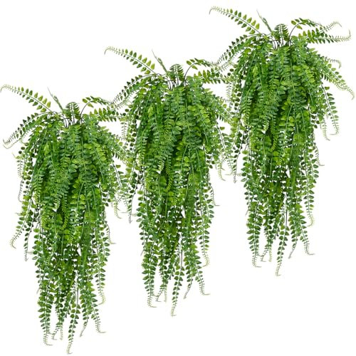 SzJias Plantas colgantes artificiales, helechos, plantas colgantes de imitación para patio, porche, decoración de plantas al aire libre (6 piezas)