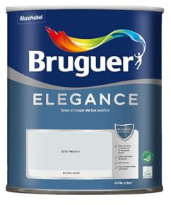 Bruguer Elegance Pintura Monocapa Extra Mate para Paredes y Techos, Interior y Exterior protegidos, Ultra Lavable, Resistente al Desgaste y Manchas, Con conservante Antimoho, Gris Neutro 750 ml