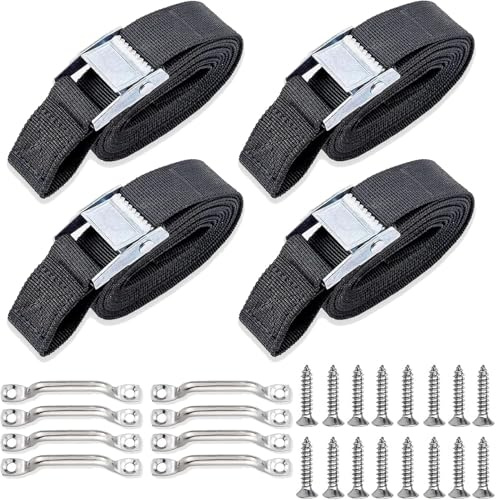 1 x 4ft Battery Tie Down Straps for Boats,Battery Hold Down with Cam Buckle,Stainless Steel Bracket and SS Screws Used for Cooler,Battery Box,Fuel Tank,Luggage Belt,RV (4 PCS)