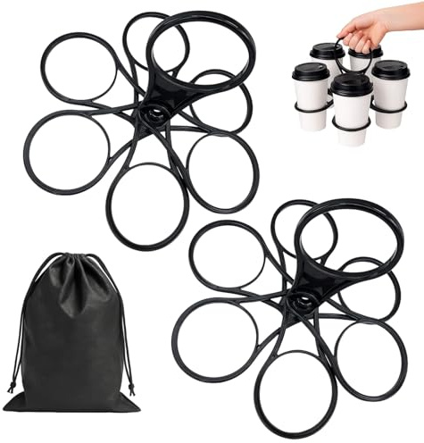 ZSTNPP 2 Pcs Drinks Carrier, Black Foldable Drink Holder with Bag, Portable Cup Carrier for Beverages, Ideal for Outdoor Events, Travel, and Home Gatherings, 15 X 20 Cm