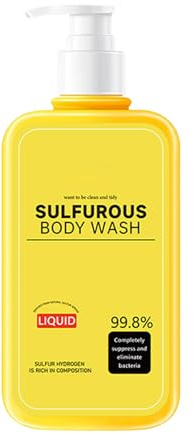 Ungtyb Sulfur Wash Shower Gel, Multi-Action 300ml Sulfurs Shampoo Cleanser, Anti-Itch Body and Scalp Treatments, Skin Balancing Formula for Facial Hair, Men, Women, Travel, Hotel, Business Trip Use